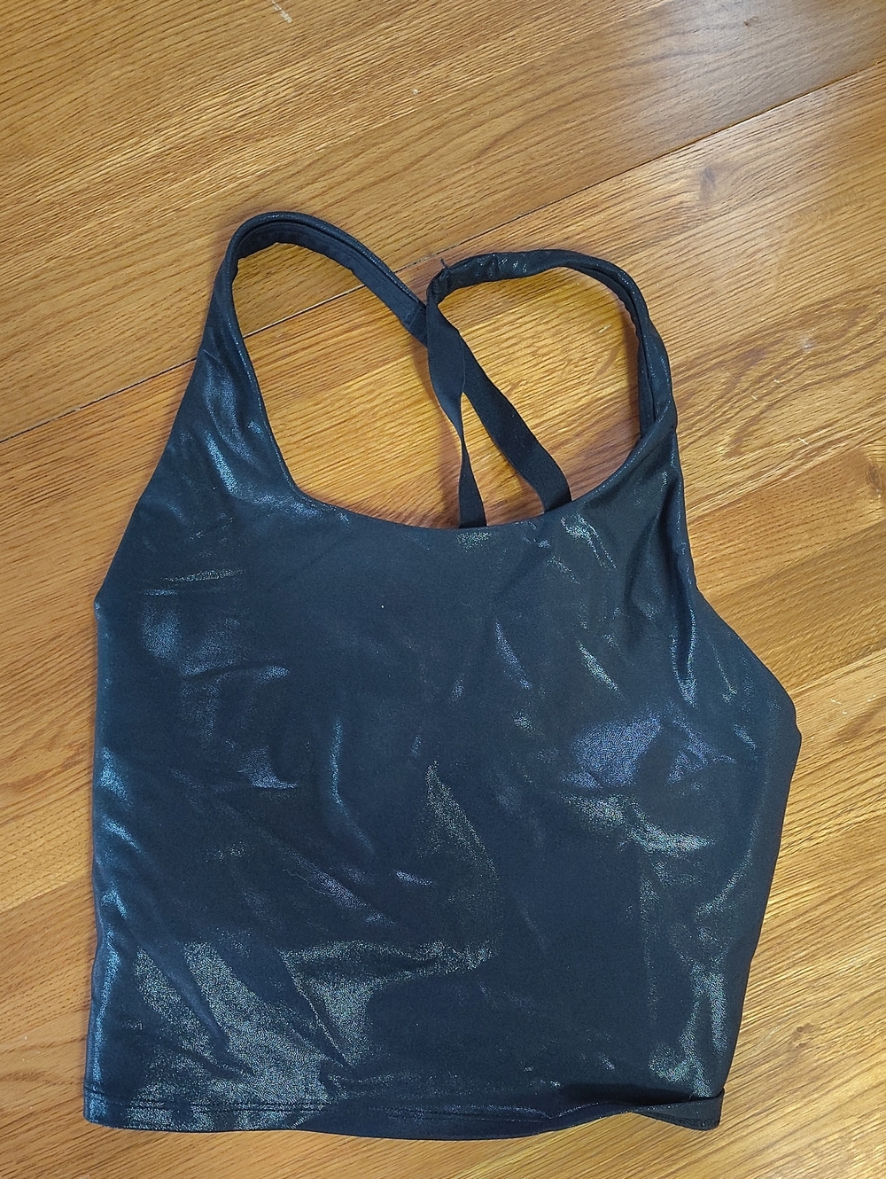 Old Navy Shiny Black Racerback Sports Bra Crop